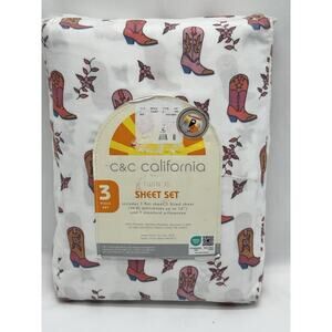 C & C California Sheet Set 3-pc Twin Size Cowgirl Cowboy Boots Western Rodeo NWT